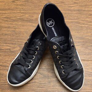 MICHAEL KORS "MK City" Black PVC Leather Upper Sneakers Cap Toe - Size 8M